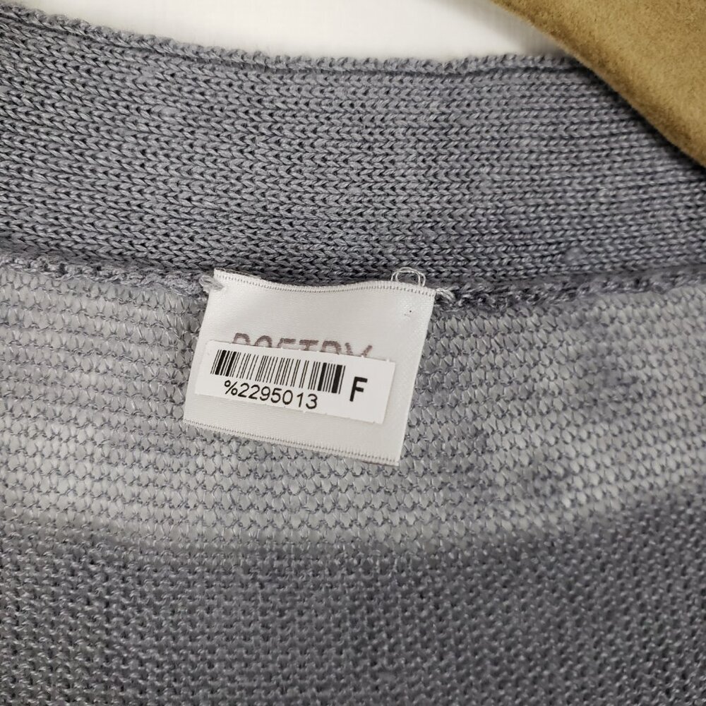 Poetry 100% Linen Longline V-Neck Cardigan Lightweight Gray Stripe US Womens 6 - Picture 4 of 6